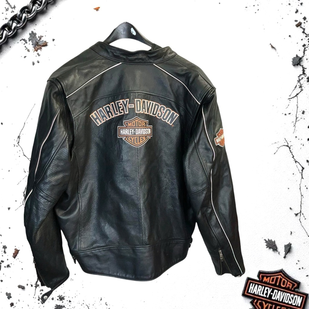 Harley Davidson Biker Leather Jacket w Zip Out Liner/Windbreaker Men 2XL - Picture 6 of 13